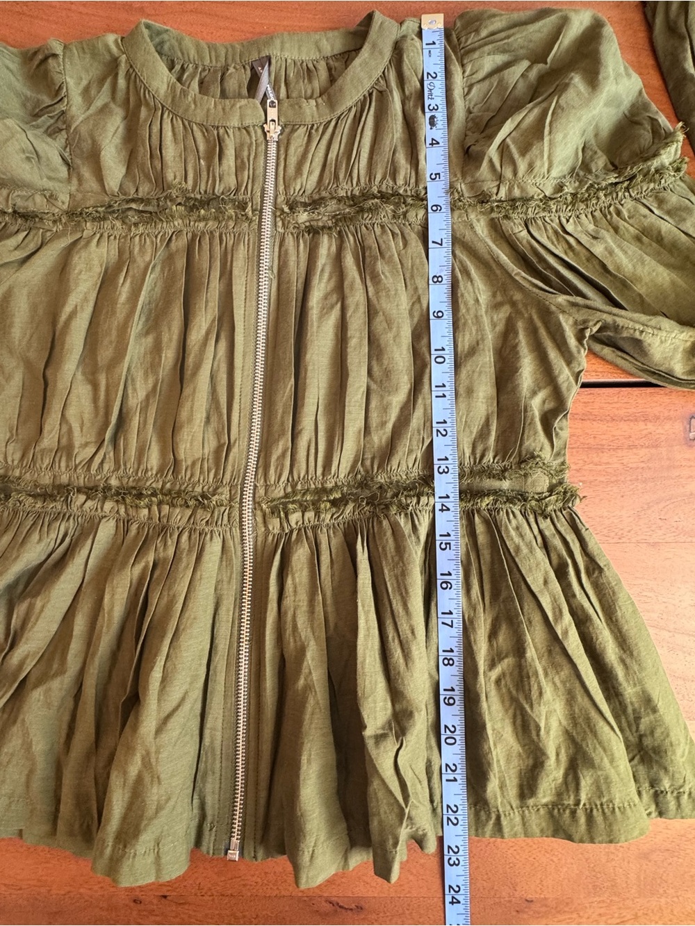 Anthropologie NWT Olive Green Ruffle Zip Front Blouse Top Size M - Picture 8 of 9